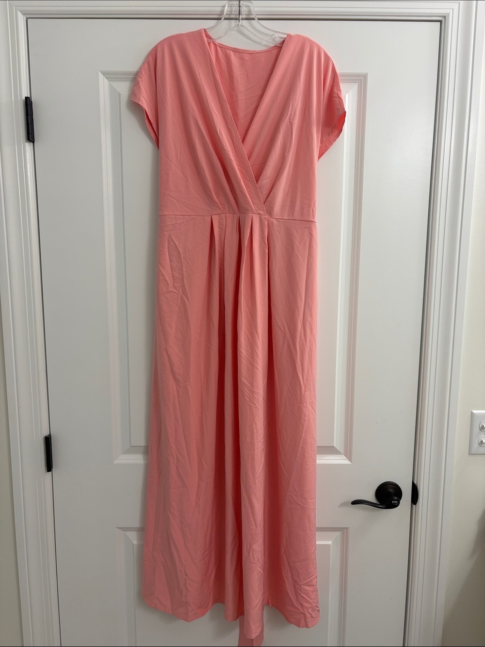 HALARA Coral Pink Wrap-Style Maxi Dress
